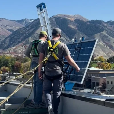 Greenbox Solar Services with residential solar panels on blue house